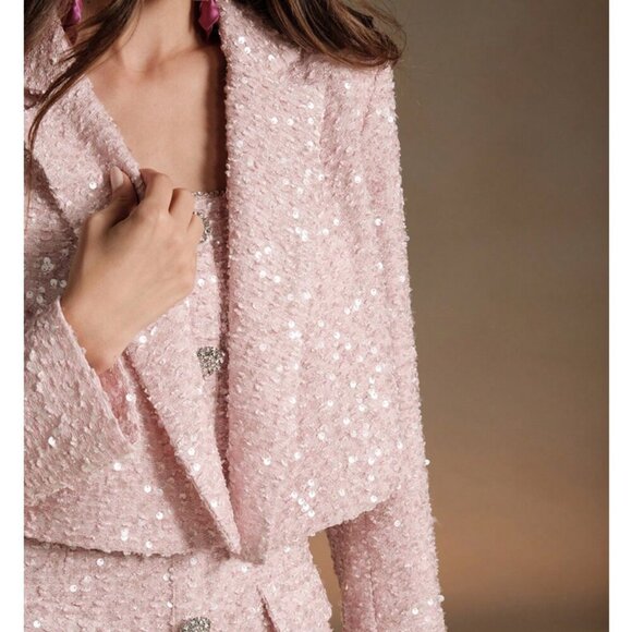 Elegant Sequin tweed Dress & Blazer 2 piece Suit Set pink - Picture 2 of 12